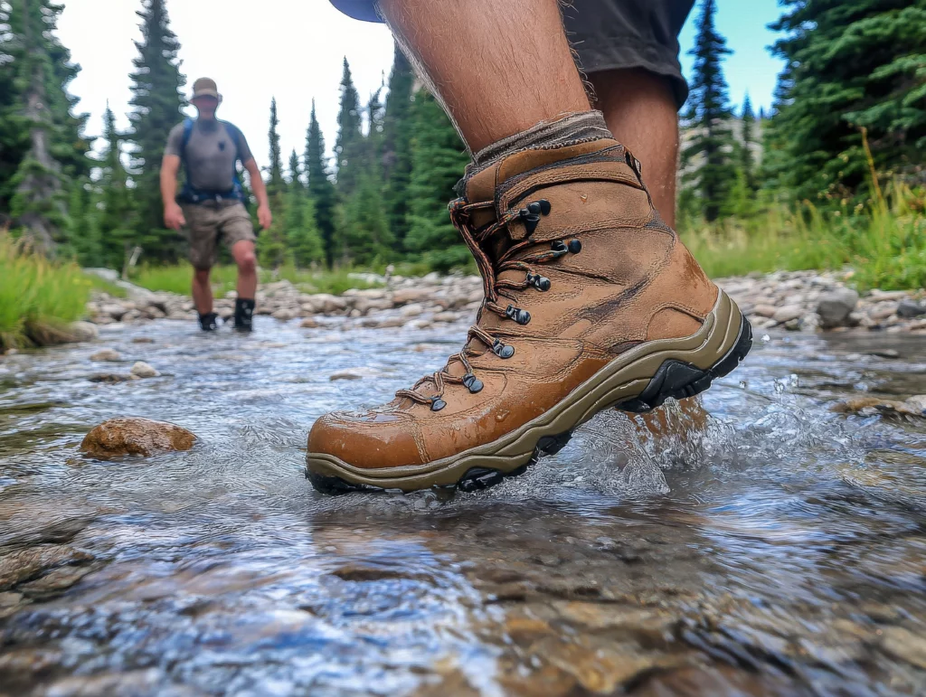 Two Travellers walking in the middle of river